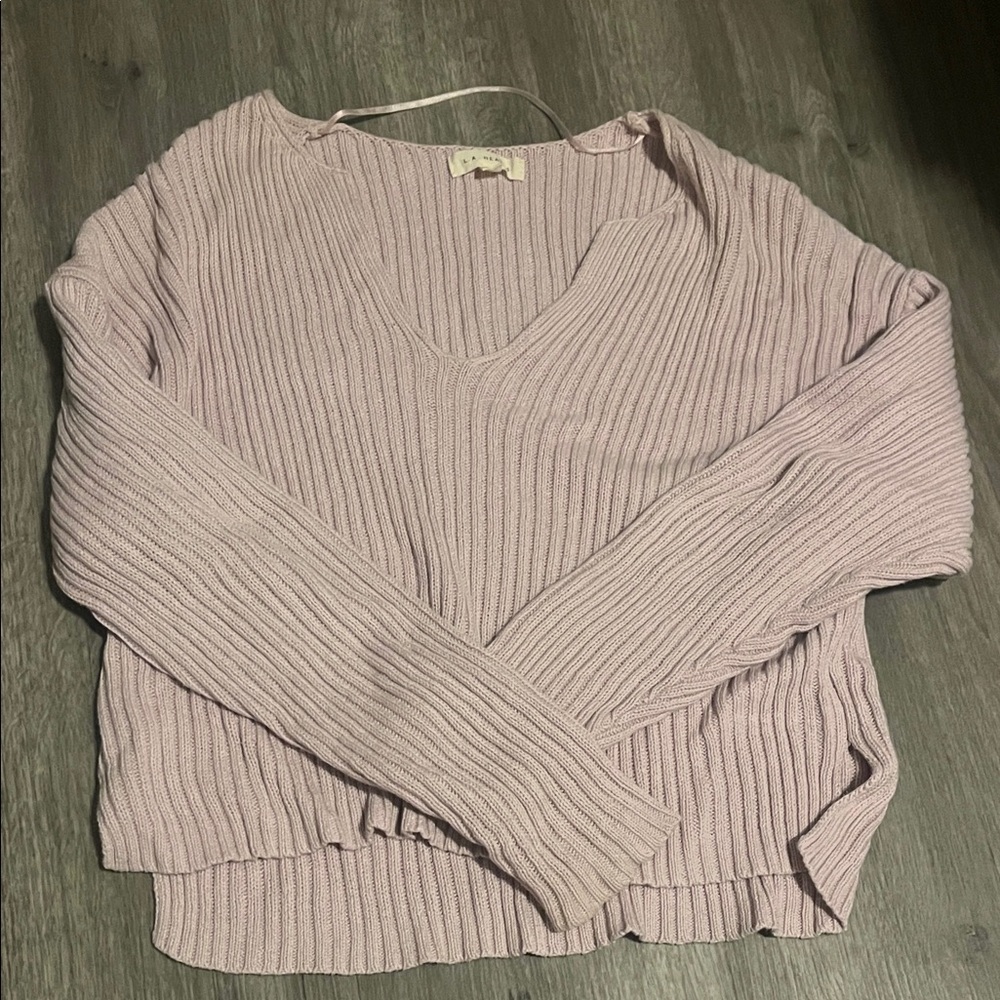 La Hearts V-Neck Ribbed Sweater - Soft Pink